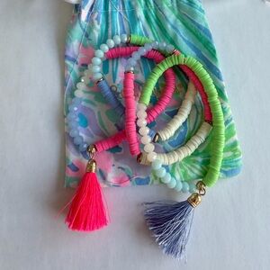Lilly Pulitzer clay beads 4 bracelet set with tassels pink purple blue green